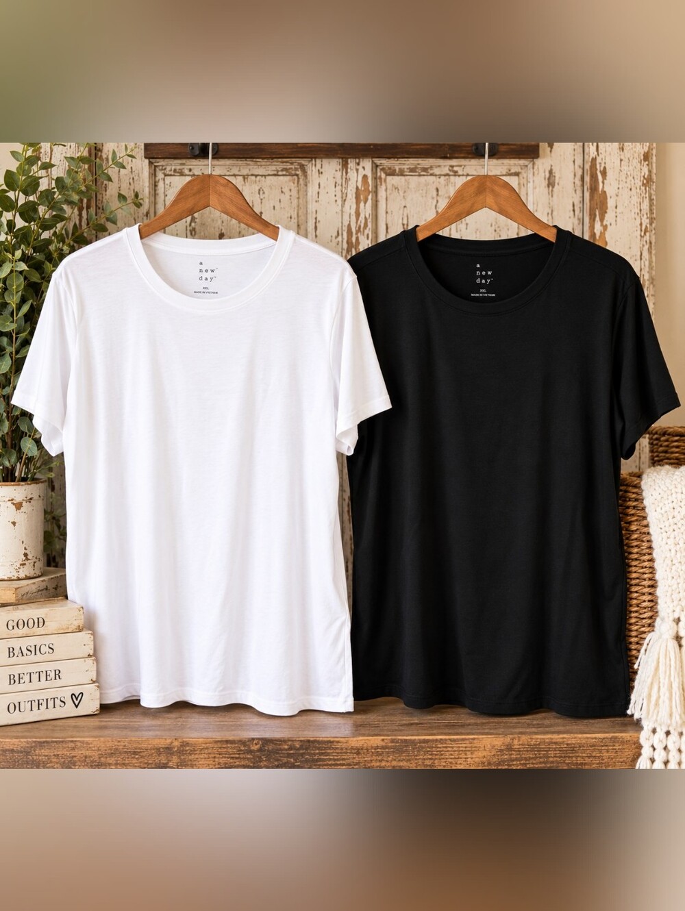 A New Day XXL Black White Basic Crew Neck T-Shirt 2 Pack Bundle NWT